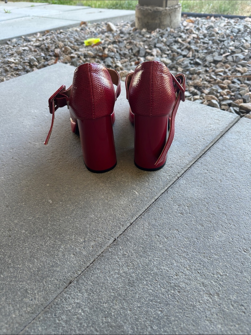 Women's Red Platform Mary Jane Block Heels - Picture 4 of 5